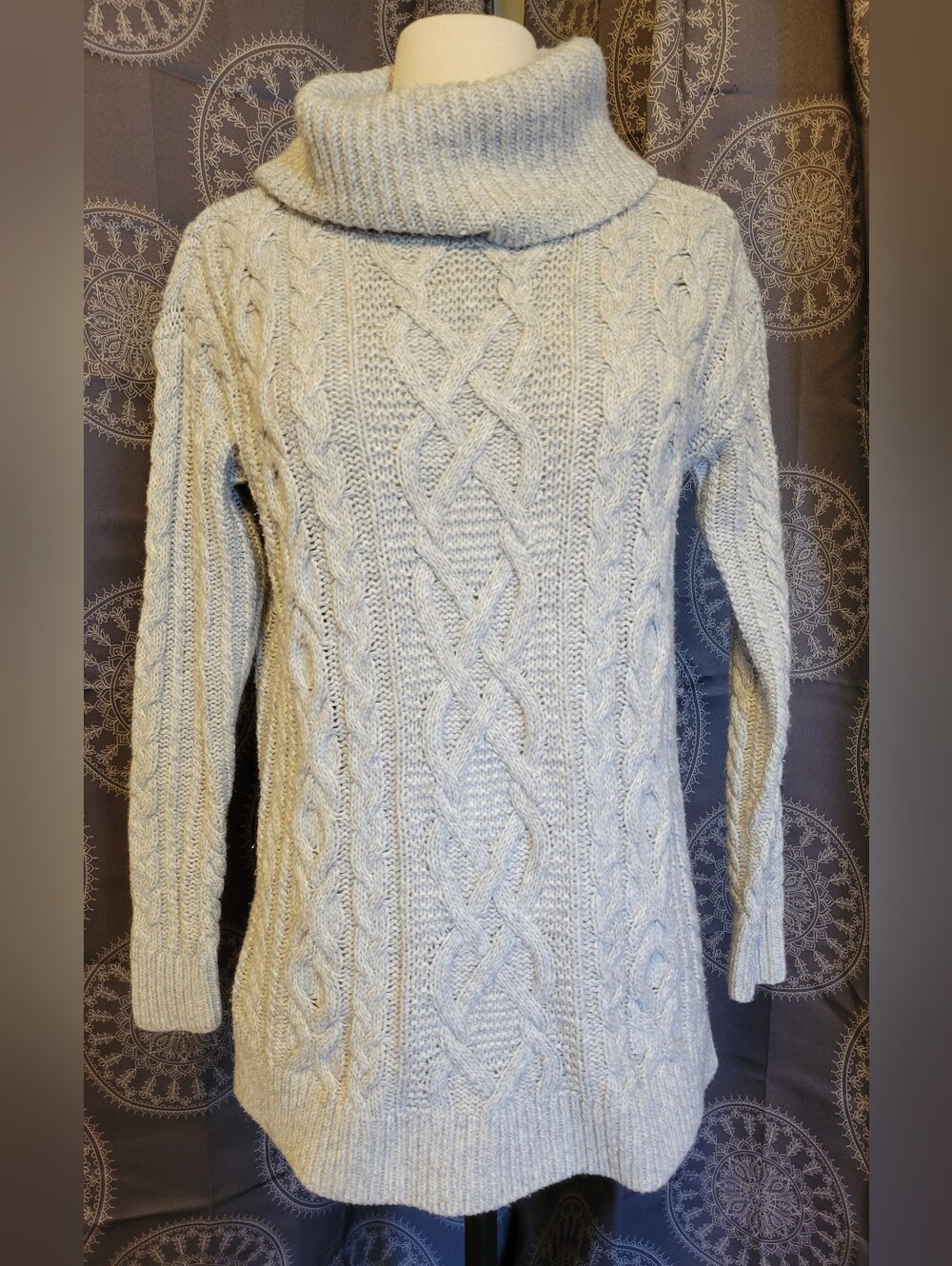 Cozy Cable Knit Cowl-Neck Sweater Tunic - Light Gray XS